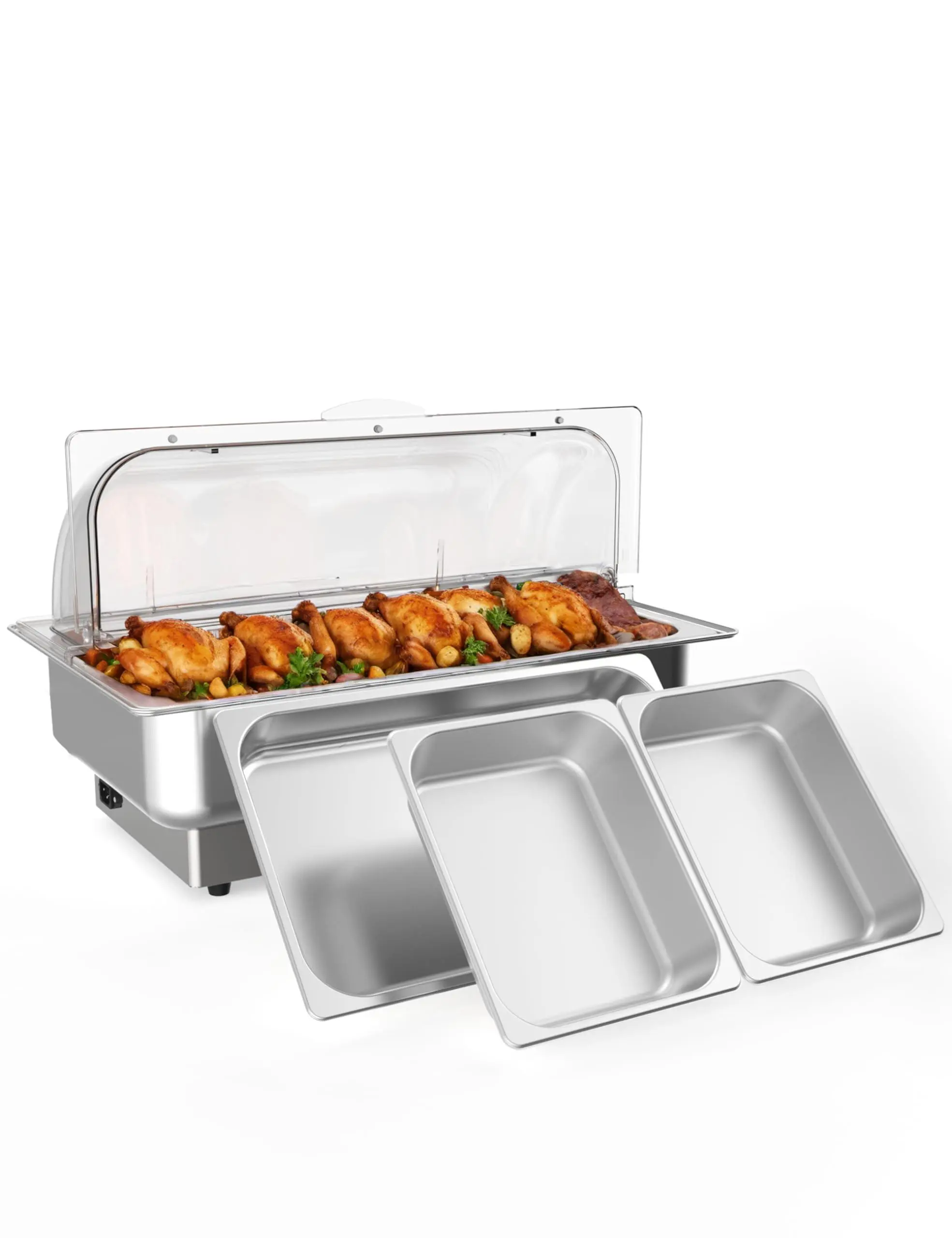 Chafing Dish Electric Buffet Set,9 QT Stainless Steel Food Servers and Warmers with 1 Full-Size Pan & 2 Half-Size Pan for Wedding and Parties, Adjustable, For 8+ Pax