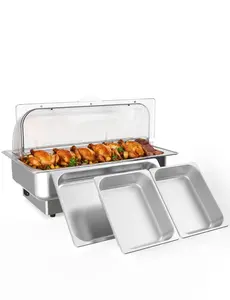 Chafing Dish Electric Buffet Set,9 QT Stainless Steel Food Servers and Warmers with 1 Full-Size Pan & 2 Half-Size Pan for Wedding and Parties, Adjustable, For 8+ Pax