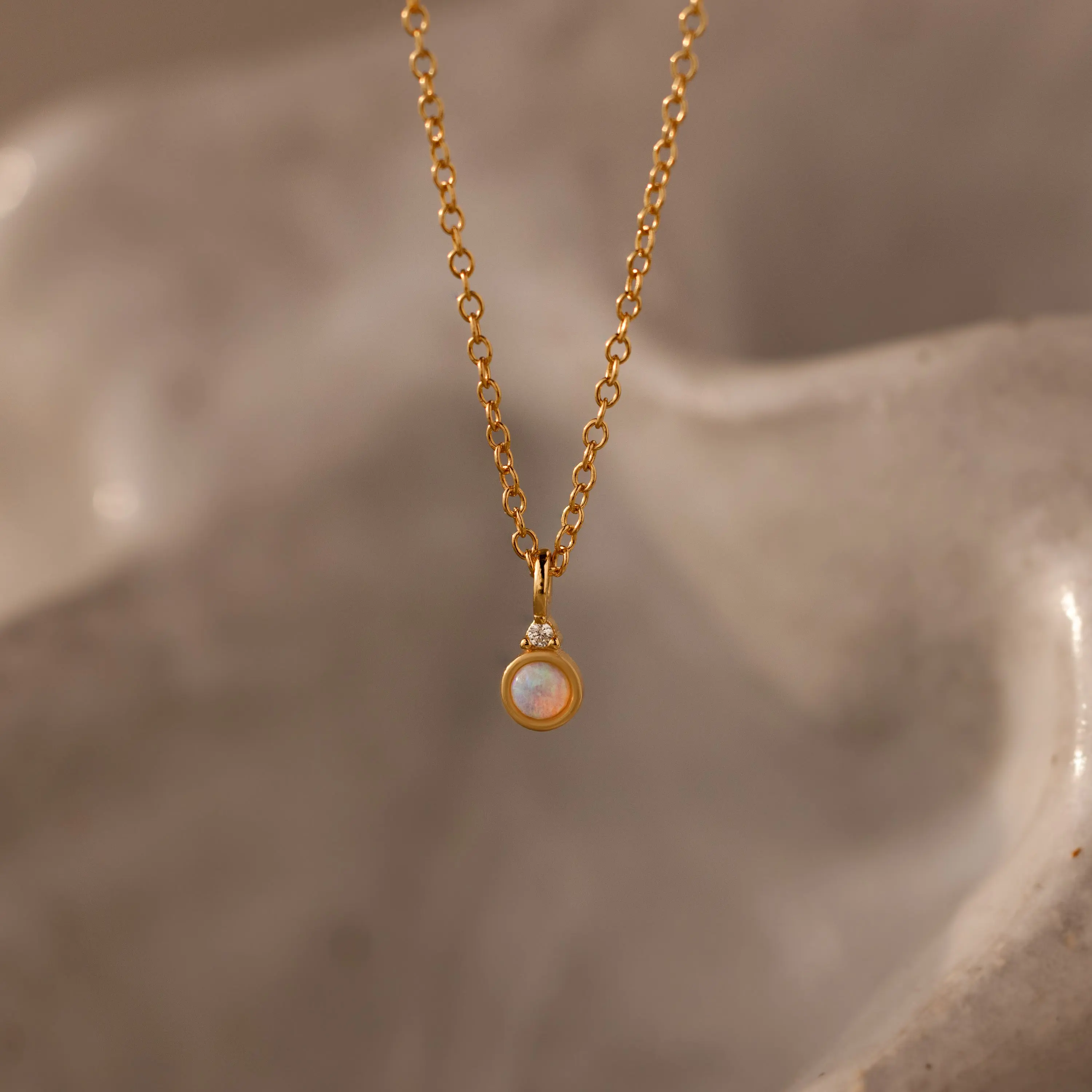 Opal Diamond Necklace by Caitlyn Minimalist - Dainty Round Opal Bezel Pendant Necklace - Delicate Gemstone Jewelry - Gift for Her