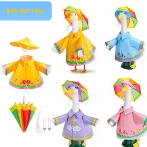 1 Set Porch Goose Outfits Set – Spring And Summer Lawn Goose Statue Raincoat Costume With Umbrella And Hat, Rainwear Clothes Fit 17–23 Inch Porch Goose Statue, Patio Yard Lawn Outdoor Decor, Fun Accessory