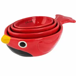 Ganz Decorative Nested Measuring Cups 4 Piece Set 4.5 x 8 Inch Ceramic Stoneware Cardinal Bird