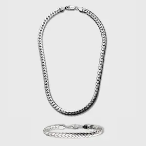 Miami Cuban Link Chain + Bracelet (Silver) - 8mm
