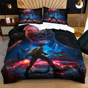 The "Stranger Things" pattern printed soft and durable bedding duvet cover set includes 1 duvet cover and 1 or 2 pillowcases, without a core or pillow core, suitable for adult gifts, modern style fashionable bedroom bed decoration bed sets supplies