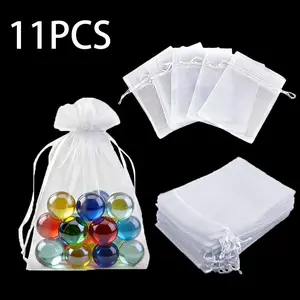 18pcs/11pcs Semi-Transparent Organza Bags, 5.90in*3.93in, Small Mesh Drawstring Gift Bags, Ideal for Jewelry, Wedding Gifts, Christmas Presents