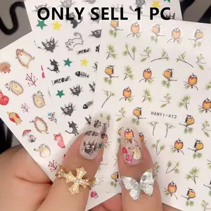 and Pencil Drawn Animal Nail Art Stickers, 3D Ultra-Thin Nail Decals, Monkey Koala Lion Tiger Panda Leopard Sloth, Tsc-265