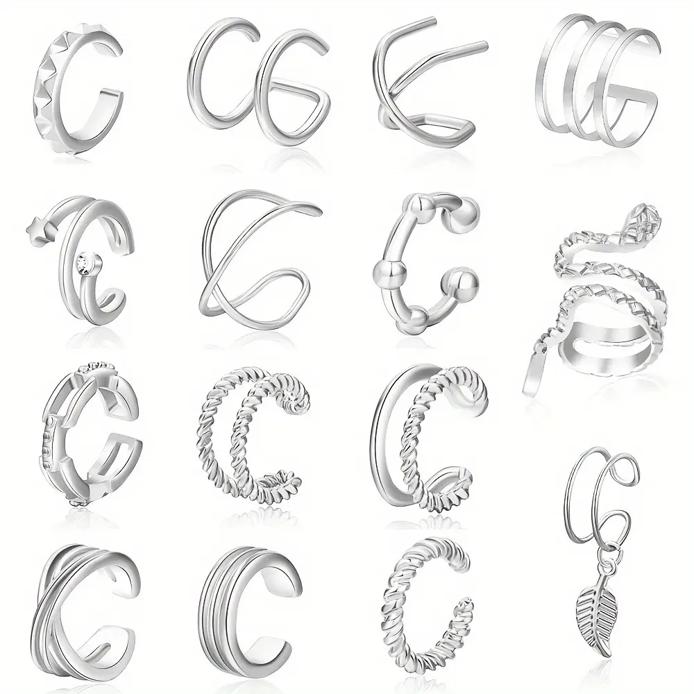 15pcs Set of Ear Cuff for Women- Stylish and Convenient, No Piercing Required Ear Studs Earring Ear Seeds