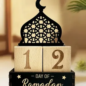 Wooden Countdown Calendar Creative Design Star Moon Carving Ideal for Decoration Islamic Festivals Room Decor