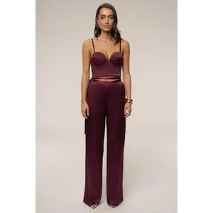 Burgundy Deserae Satin Pants
