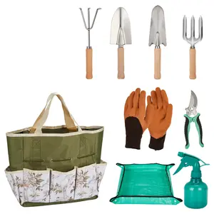 10-Piece Stainless Steel Gardening Tool Set – Ergonomic Wood Handle Garden Hand Tools with Oxford Carry Bag, Heavy Duty Rustproof Kit for Planting & Pruning, Green Gift Box