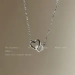 Crush Style Heart Pendant Necklace for Women, Sexy Cute Zinc Alloy Clavicle Chain, Daily & Party Accessory, safetypinnecklace