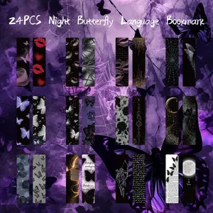 24PCS Night Butterfly Gothic Paper Bookmarks - Mystical Dark Aesthetic (Moon/Spider Web) Page Markers Book Accessories for Book Lovers & Gothic Gifts