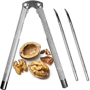 Nut biscuits and paddles, stainless steel nutcracker silver metal shell biscuits, suitable for seafood nuts suitable for crabs, shellfish, lobster scallops, oysters walnuts and nuts with shells classic nut biscuit design
