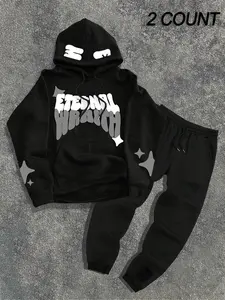 TikTok Viral Eternal Wrath Graphic Tracksuit Soft Cotton Cozy Home Loungewear Streetwear Oversized Edgy Y2K Aesthetic Outfit Trendy Comfortable Daily Wear Must-Have on TikTok Streetwear Tracksuit Set