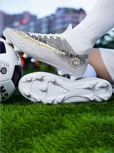 Kids' Ag Long Studs Soccer Cleats for Boys & Girls, Breathable High-Top Football Shoes, PU Material, All Seasons, Training & Competition
