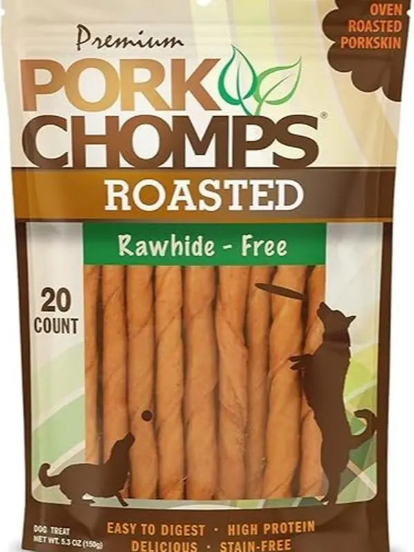 Roasted Pork Skin Dog Chews by Pork Chomps – Mini 5-Inch Twists, 20 Count