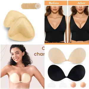 Nsolex Double sided sticky Bra Inserts Push Up Fabric Adhesive Bra, Comfortable with Front Closure Strapless Sticky Invisible Push up Bra Reusable for Dress,womenswear