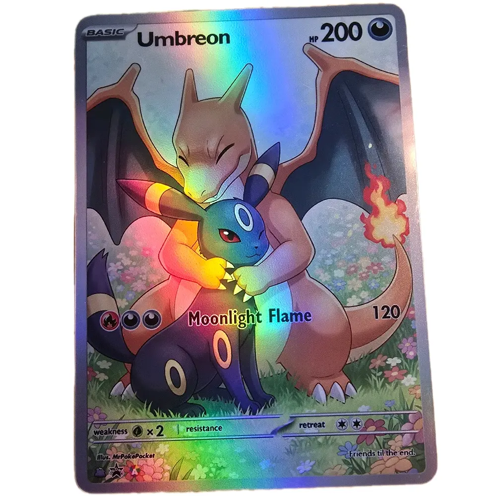Charizard & Umbreon Moonlight Flame Custom Card, Rainbow Holo or Textured Rainbow Holo