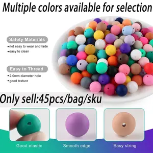 45pcs Silicone Round Beads Set, Mixed Colors, 12mm & 15mm, DIY Craft Jewelry Making Kit Supplies, Perfect for Keychains Necklaces Decoration.