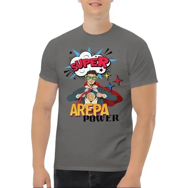 What's your SUPER POWER?  Super Arepa Power T-shirt/Franela - VENEZUELA, COLOMBIA, Latinoamerica Classic Cotton Fabric Menswear