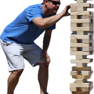 Giant Fun Games Tumble Tower Game Timbers Wood 45 Blocks Outdoor Jumbo Stacking Game for Yard and Lawn Fun, Ideal Gift for Kids and Weddings