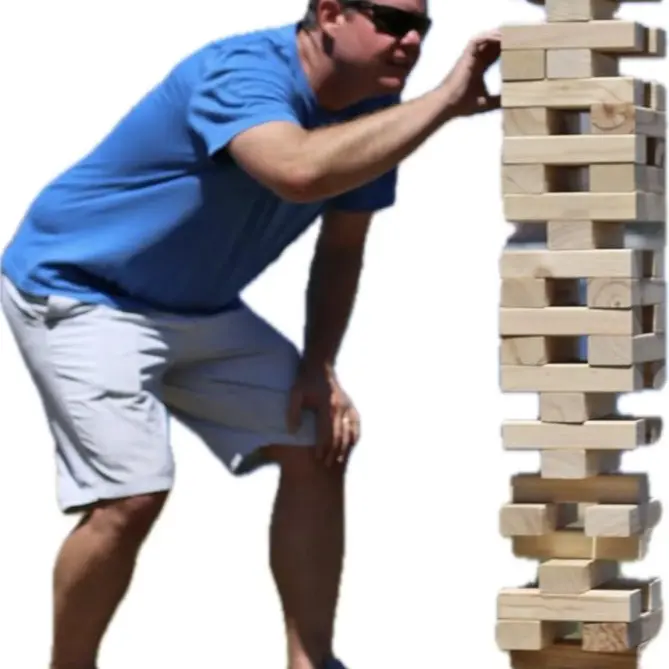 Giant Fun Games Tumble Tower Game Timbers Wood 45 Blocks Outdoor Jumbo Stacking Game for Yard and Lawn Fun, Ideal Gift for Kids and Weddings Wooden Block Building