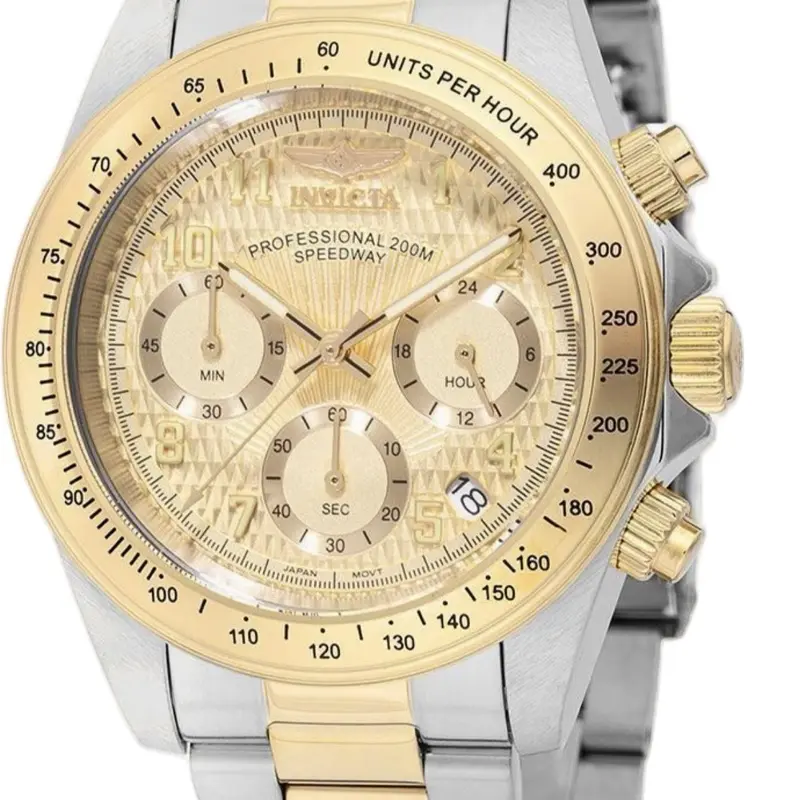 Invicta Speedway Men's Gold-Metal Round Quartz Wrist Watch - 39.5mm Case, Luminous Hands, Side INVICTA Inscription - Model 49908, None