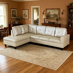 Modern Bright Light Grey Semi PU Synthetic Leather 2-Piece Sofa Set, skin-friendly faux leather texture, durable wear-resistant material, classic light grey all-match design, sturdy frame structure, ideal for apartment, villa and family daily use