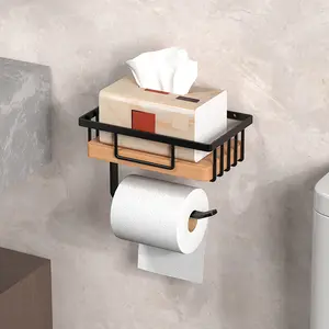 Wall-Mounted Toilet Paper Holder with Shelf, Toilet Paper Organizer, Easy Installation, Space-Saving Bathroom Paper Dispenser, Ideal for Bathroom Decor