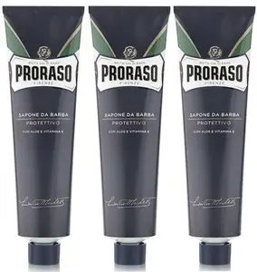 Proraso Shaving Cream, Aloe & Vitamin E, 150ml tube - BLUE (3 Pack)