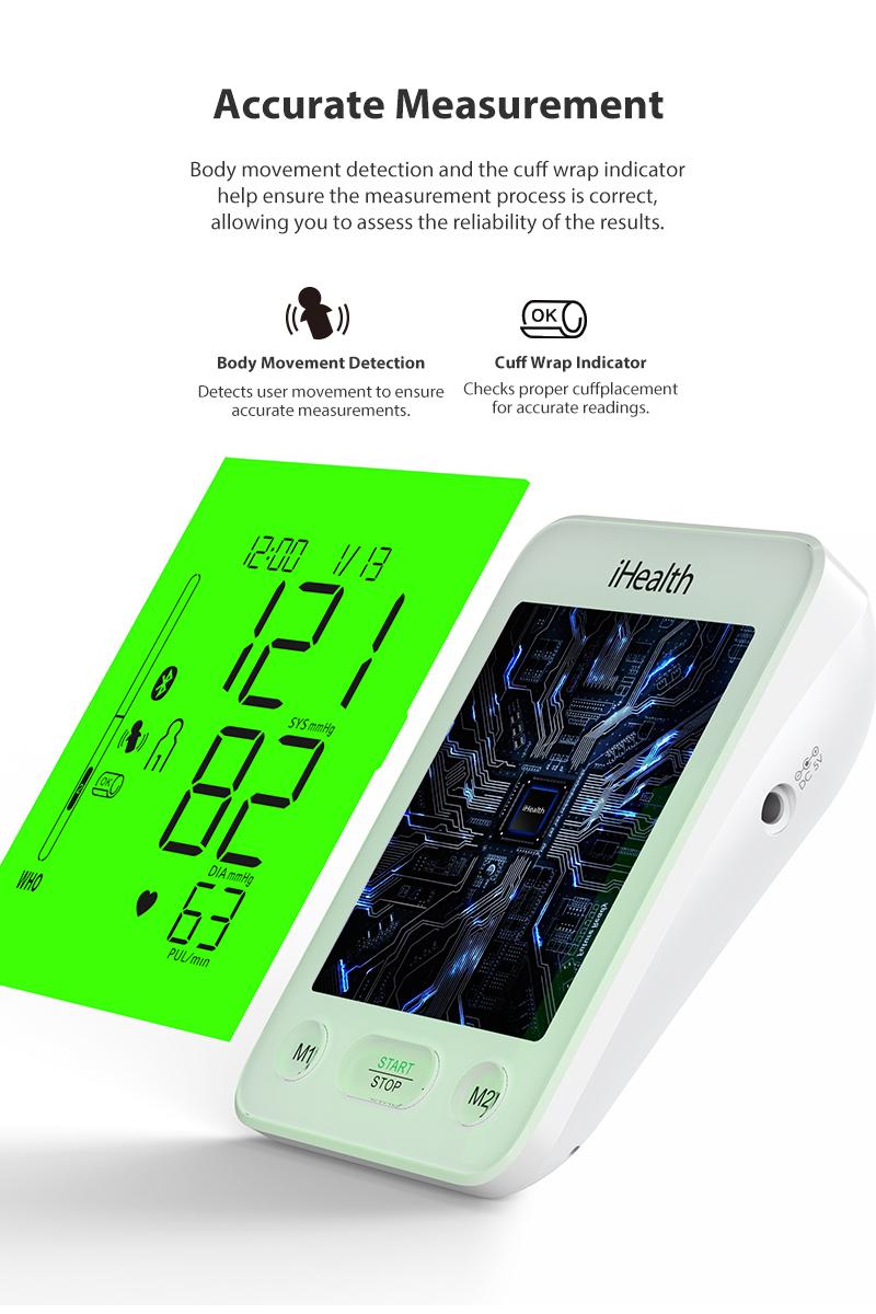 iHealth Bluetooth Blood Pressure Monitor with Large Cuff & Color-Coded Display, Dual Users 2*120 Readings, Automatica Upper Arm Blood Pressure Machine with Cloud Storage & Body Movement Detection, Portable Healthcare Kit