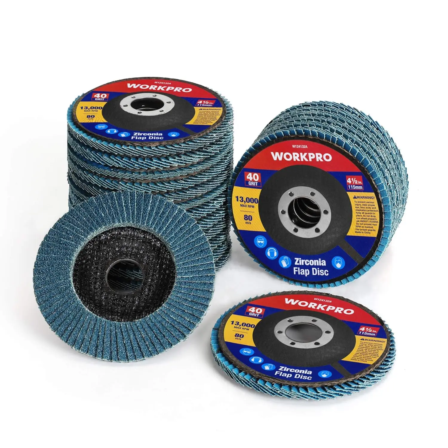 #summersale WORKPRO Flap Discs, 4-1/2-inch, Arbor Size 7/8-inch, T29 Zirconia Abrasive Grinding Wheel and Flap Sanding Disc, includes 40/60/80/120 Grits