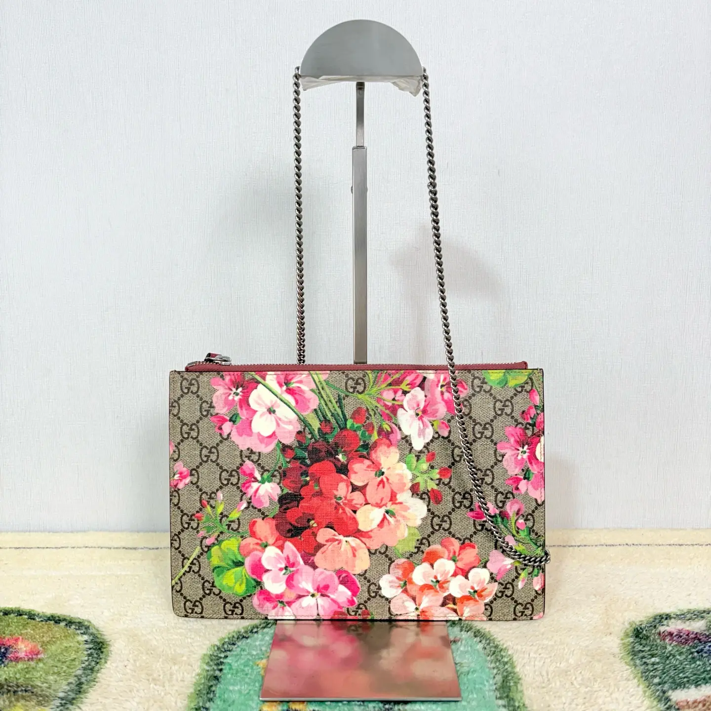 Pre-owned GUCCI canvas Shoulder Bags GG Supreme Monogram Blooms Suede Zip Pouch d0608