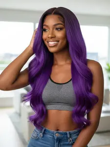 purple Long Curly Hair 13x4 HD Lace, High-Temperature Resistant Fiber, Natural Smooth, Free Part Pre Plcuked Glueless Curly Wavy Syntehtic wig Suitable for Daily Use