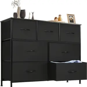 Seasonal promotion Versatile 7-Drawer Dresser - Wooden Top TV Stand for 45 TVs - Fabric Storage Organizer for Bedroom, Kid’s Room, and Nursery Storage Organizers