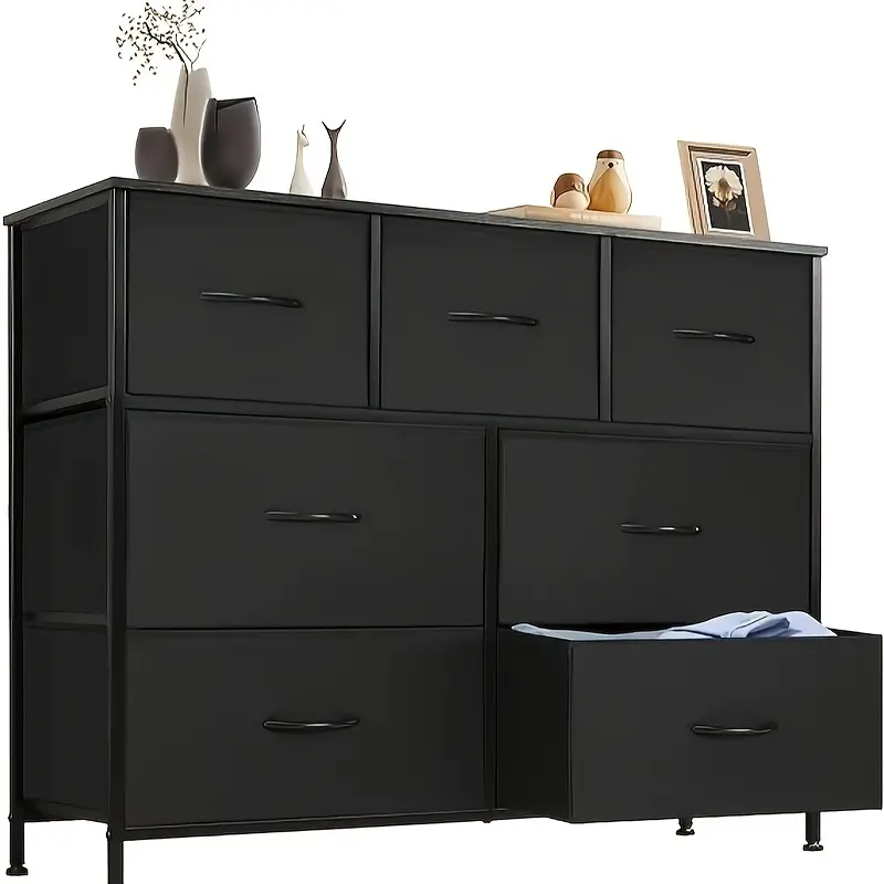 Seasonal promotion Versatile 7-Drawer Dresser - Wooden Top TV Stand for 45 TVs - Fabric Storage Organizer for Bedroom, Kid’s Room, and Nursery Storage Organizers