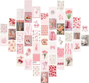 Coquette Room Decor Aesthetic, 50Pcs Pink Coquette Wall Decor, Coquette Posters Aesthetic Room Decor, Pink Room Decor 4"x6" Coquette Wall Collage Kit for Teen Girls Dorm Bedroom Decor, Cute Coquette Posters Picture Trendy Pink Wall Art Prints
