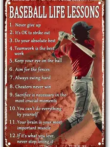 Vintage Baseball Tin Sign Vintage Baseball Decoration Boys Room Baseball Life Course Metal Sign Inspirational Exercise Baseball Sports Poster Boys Bedroom Never Give Up Wall Art Decoration Personalized Can Be Customized With Your Own Design