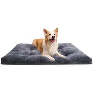 Crate Bed Washable  Beds for Large Dogs Deluxe Thick Flannel Fluffy Comfy Kennel Pad Anti-Slip & Anti-Scratch Pet Sleeping Mat, 35 x 23 Inch, Gray