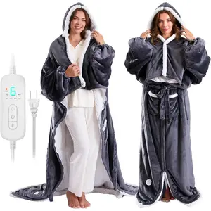 Wearable Heated Blanket Electric Snuggle Throw Blankets,Flannel&Sherpa Heating Blanket with Sleeves Foot Pocket