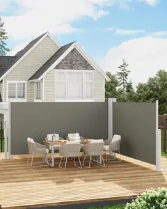 71 in x236 in Double Side Awning, Retractable Side Awning with 280 g Polyester Fabric, Rainproof and UV-Proof Folding Privacy Screen Privacy Fence, for Deck, Patio, Pools, Grey