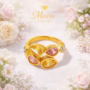 Multicolor Drop Crystal Ring – 18K Gold PVD Stainless Steel