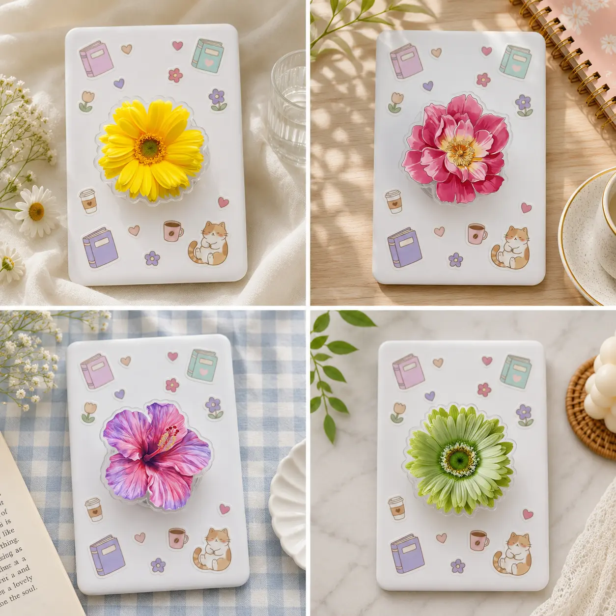 Aesthetic Flower Phone Grip, 2D Acrylic Phone Stand Holder, Cute Floral Design Phone Socket for Smartphone, Trendy Mobile Accessory Gift