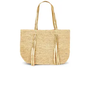 florabella Indore Large Crochet Raffia Tote Bag in Natural & Gold