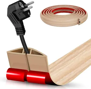 Floor Cord Cover Self Adhesive Cord Hider,10FT Cable Management, Extension Strip Protector for Wires, Prevent Cable Trips for Offices, Gyms, Exhibitions Cavity:0.39"(W) x0.27(H) WoodLightyellow