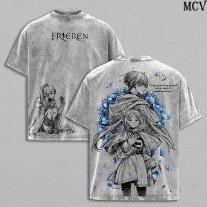Frieren x Himmel Tee Washed – Frieren: Beyond Journey’s End Vintage Washed Heavy Cotton Oversized Anime Manga T-Shirt & Hoodie, Double Printed Retro Unisex Streetwear Graphic Top, Love After the Journey Fantasy Edition MLF
