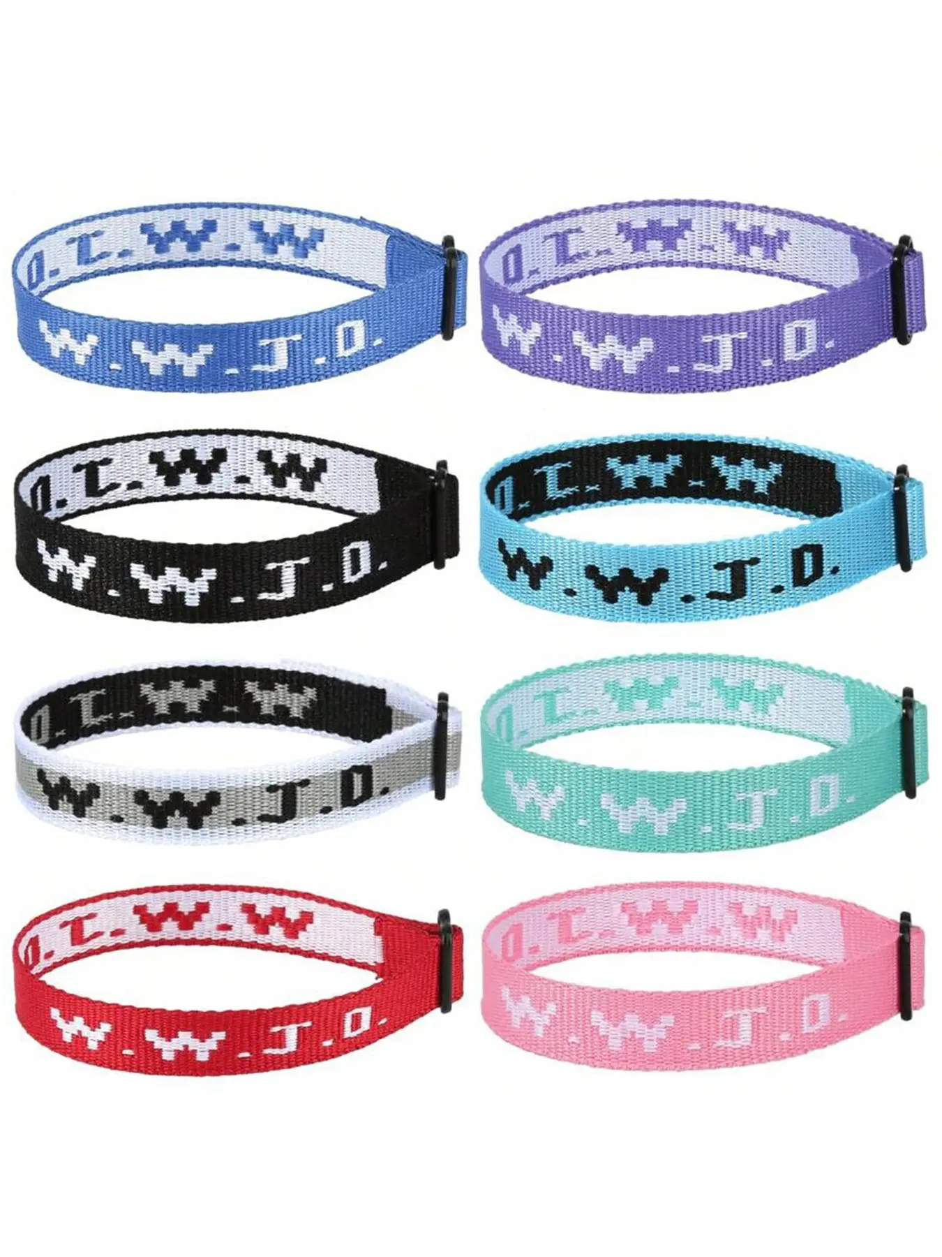 8-Piece Adjustable Woven Bracelet Set, Embroidered Wwjd Christian Jewelry, Neutral Sports Band, Holiday Gift, Valentine's Day, Back-To-School, Mother's Day