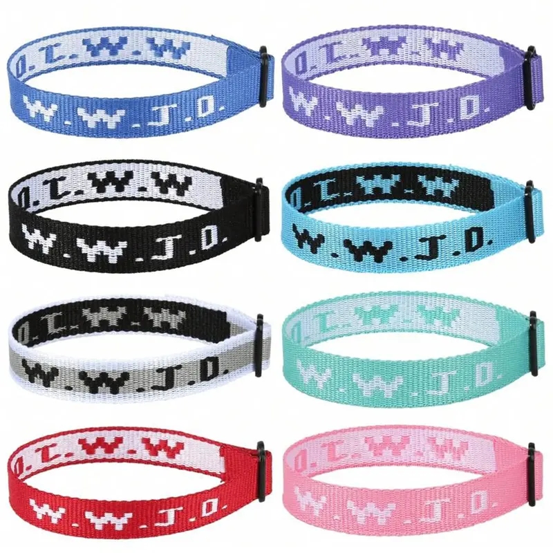 8-Piece Adjustable Woven Bracelet Set, Embroidered Wwjd Christian Jewelry, Neutral Sports Band, Holiday Gift, Valentine's Day, Back-To-School, Mother's Day, Bracelet Combination Set, Bracelet Bundle