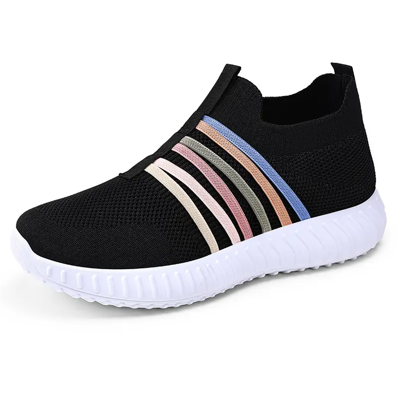 Women's Knit Slip-On Sport Sneakers - Colorful Stripe Breathable Mesh  Walking Shoes - TikTok Shop