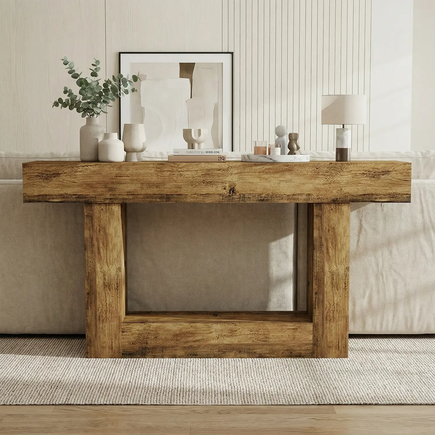 63" Modern Farmhouse 2-Tier Narrow Long Wood Console Table - Rectangular Base, Sofa Table - Entryway, Living Room Indoor Furniture, Modern Farmhouse Table, Rectangular Sofa Table