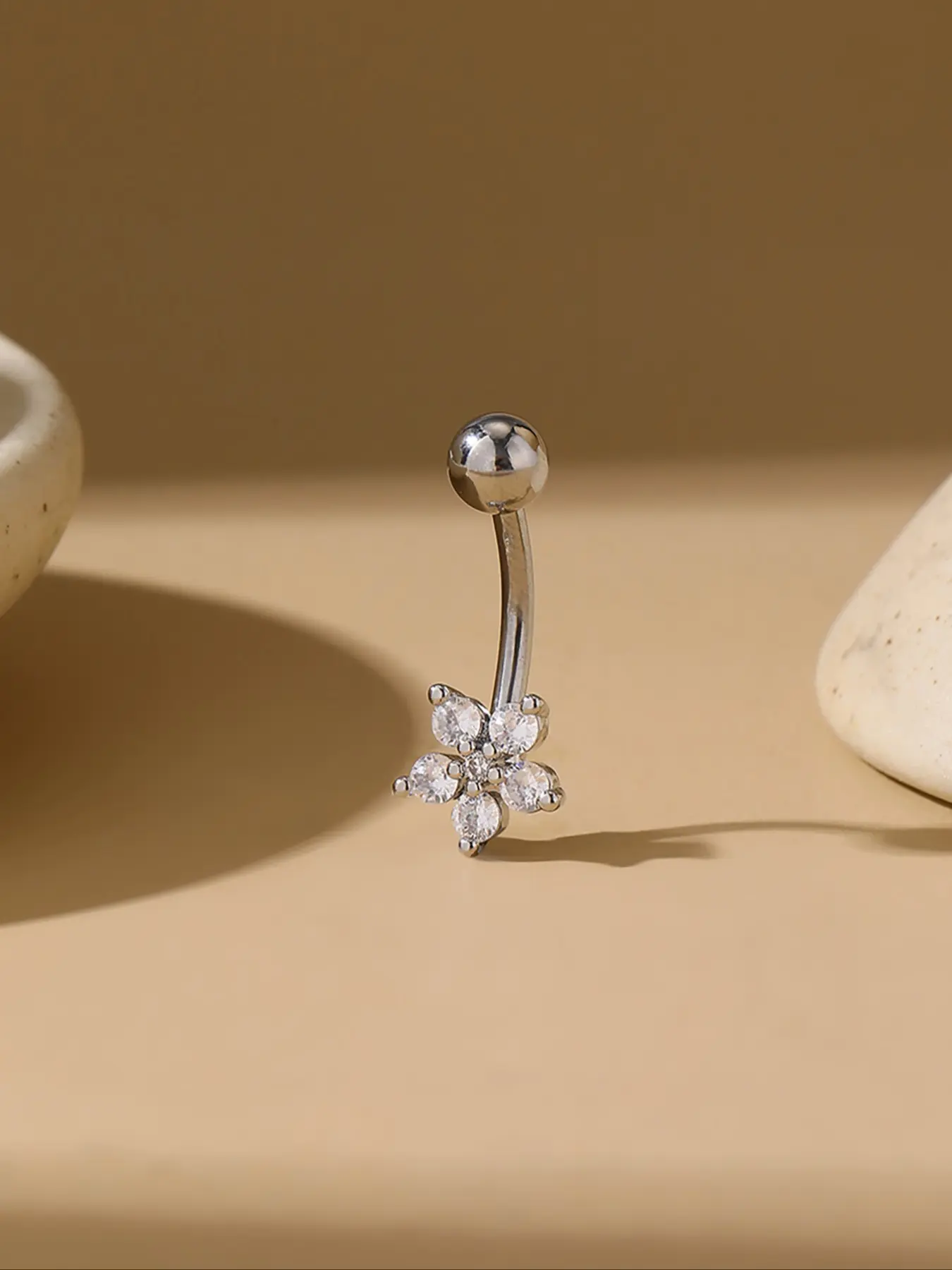 Women's Belly Button Ring, Artificial Zircon Flower Design, Fashion Vintage Chic Body Jewelry, Piercing Style Navel Accessory for Women, Body Jewellery